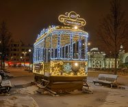 2019 New Year Tram on Tverskaya Zastava to Old Arbat at Night